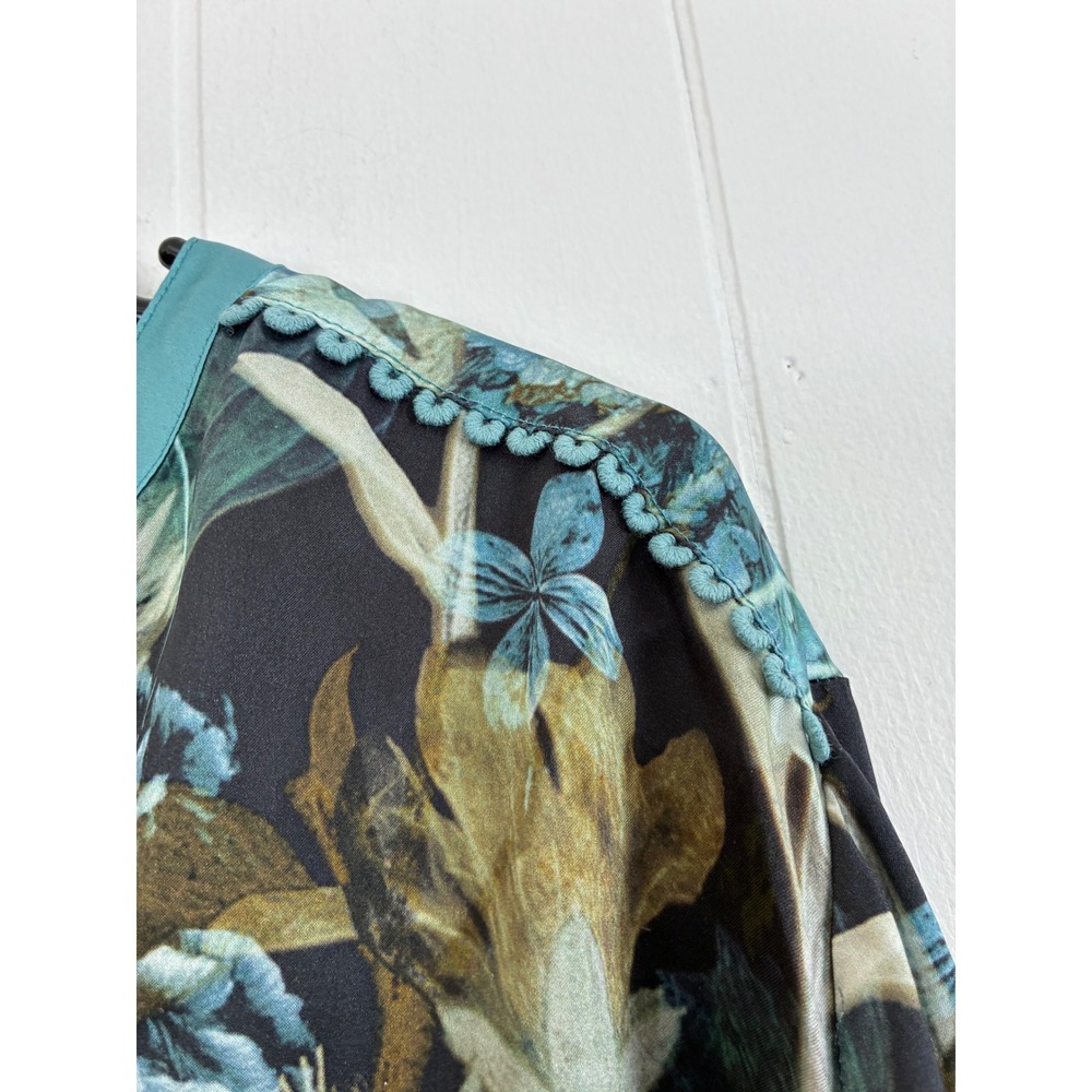 Soft Surroundings 100% Silk Floral Tunic Blouse Teal Blue Botanical‎ Boho 1X - Picture 5 of 10